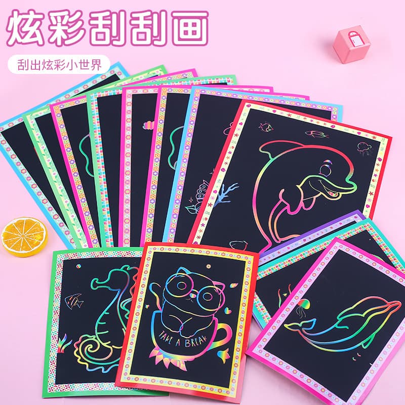 Children's Cartoon DIY Scratch Art, Colorful Scratch Paper for Parent-Child Interaction, Magic Scratch Patterns with Bamboo Stick Tool
