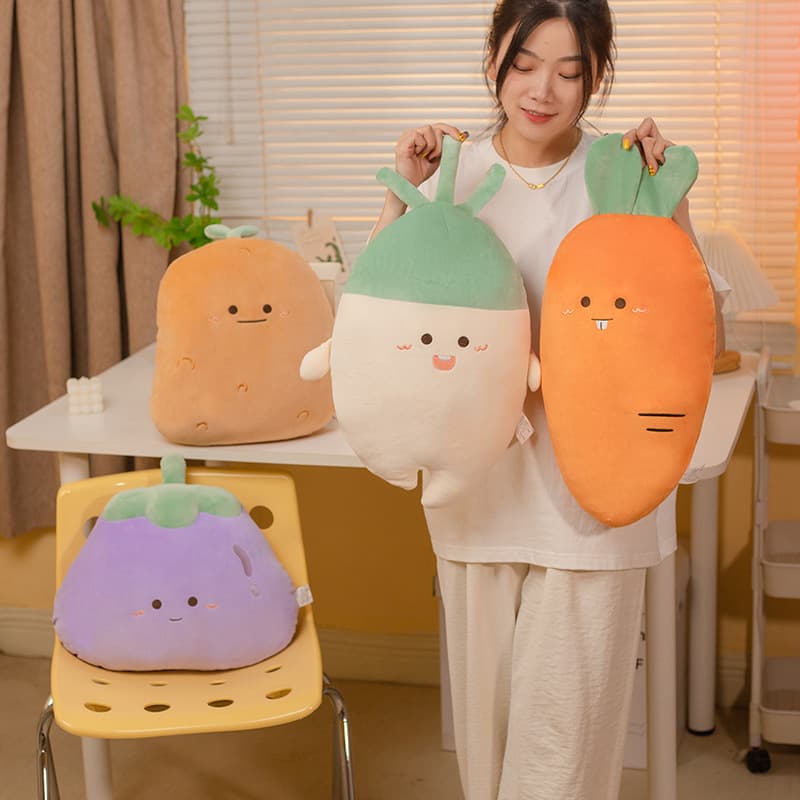 Cartoon Three Fresh Vegetables Eggplant and Potato Pillow Office Chair Lumbar Support Children's Room Window Decoration Sofa Cushion