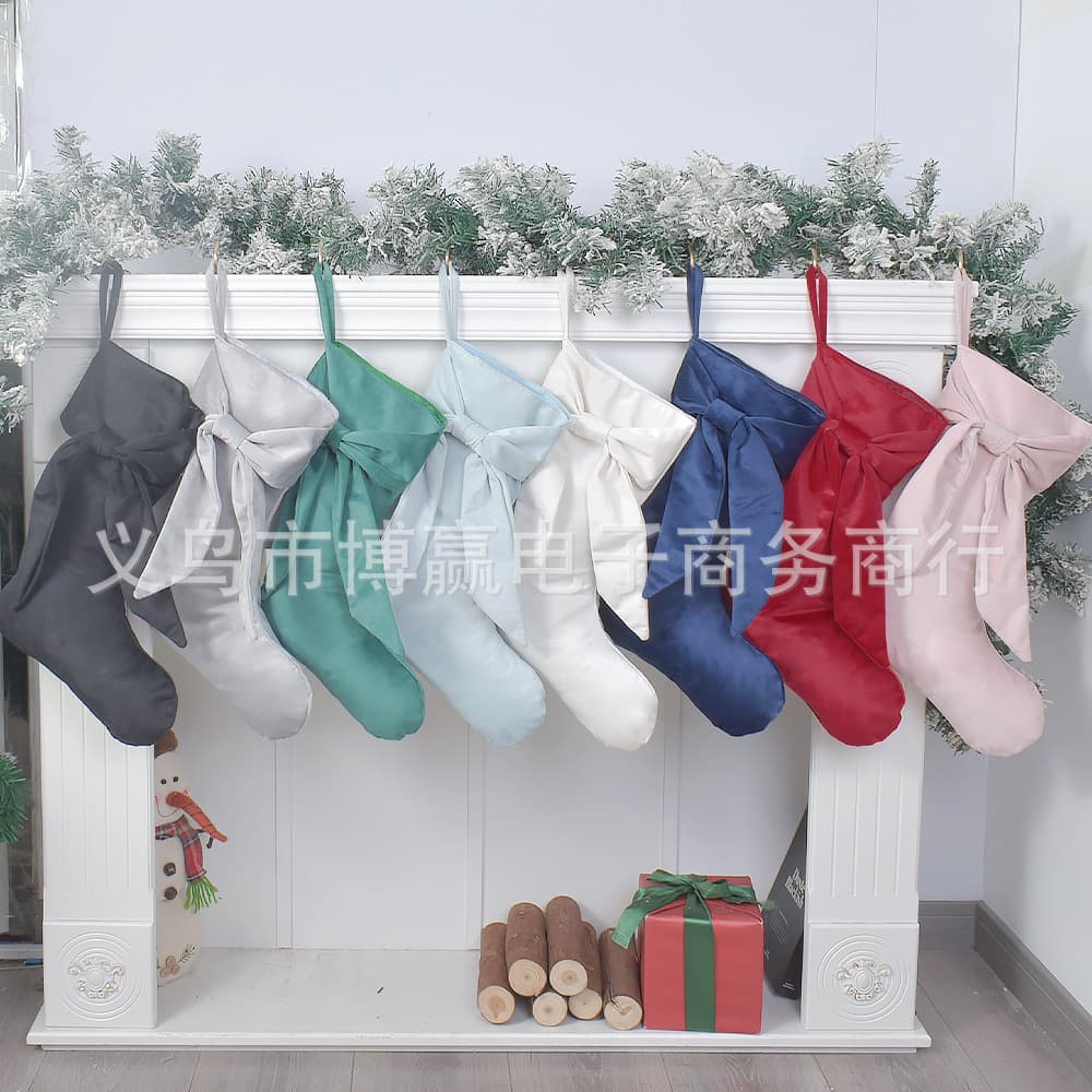 Bow Christmas Socks Holiday Gift Packaging Simple Plush Christmas Decorative Socks Window Display Props Gift Bag