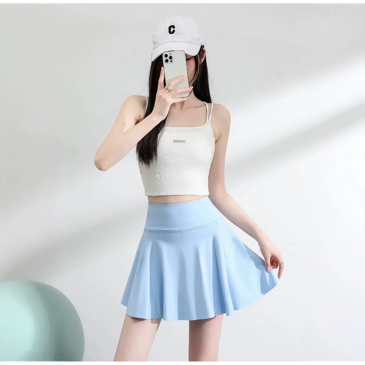 Women's White Sports Skirt, New Summer Tennis Yoga Sun-Protection Skirt Shorts, A-Line Bodycon Skirt