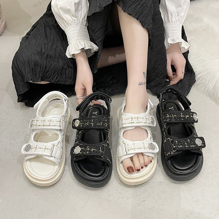 2025 New Women's Sandals Casual Flat Hook-and-Loop Summer Beach Sandals Women's Shoes Wholesale