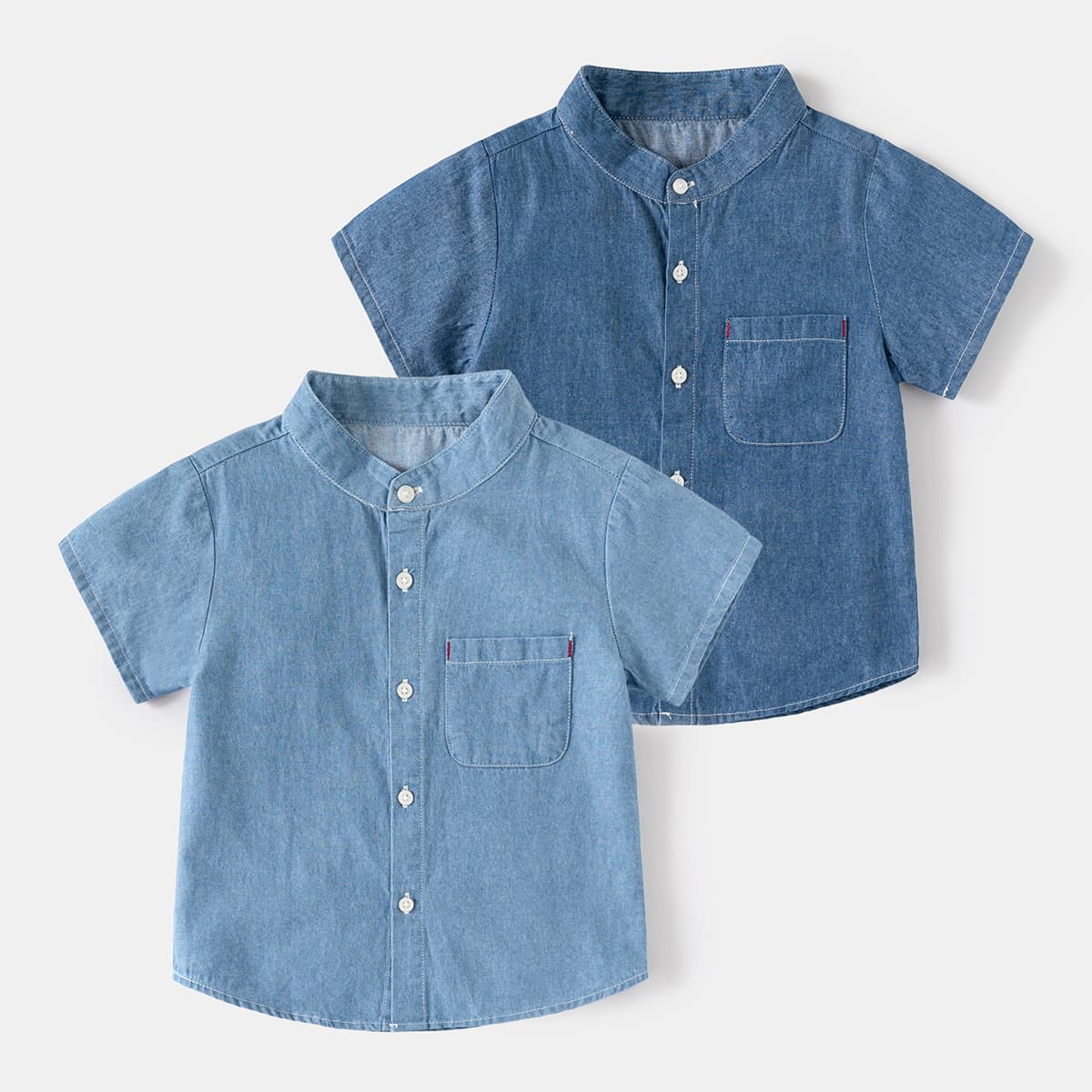 Children's denim short-sleeved shirt, 2024 summer boys' shirt, Korean style, baby stand-up collar, fashionable children's clothing, summer wholesale.