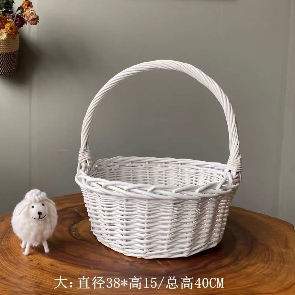 Extra-Large White Rattan Woven Flower Basket for Romantic Bouquets DIY Floral Arrangement Basket