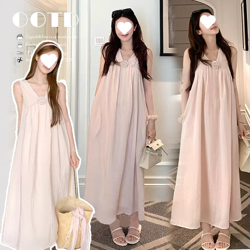 Large Quantity In Stock Image Processed Gentle Style Maternity Vest Dress Loose Slimming Elegant Maternity Dress