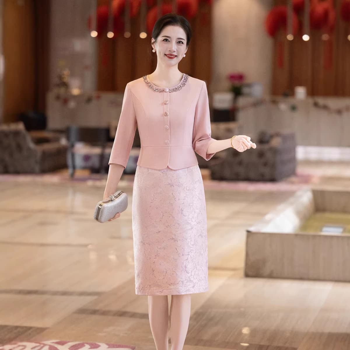 2026 Spring New Dress, Little Chanel Style Ruffle Mother of Bride Groom Wedding Banquet Dress Drop Shipping