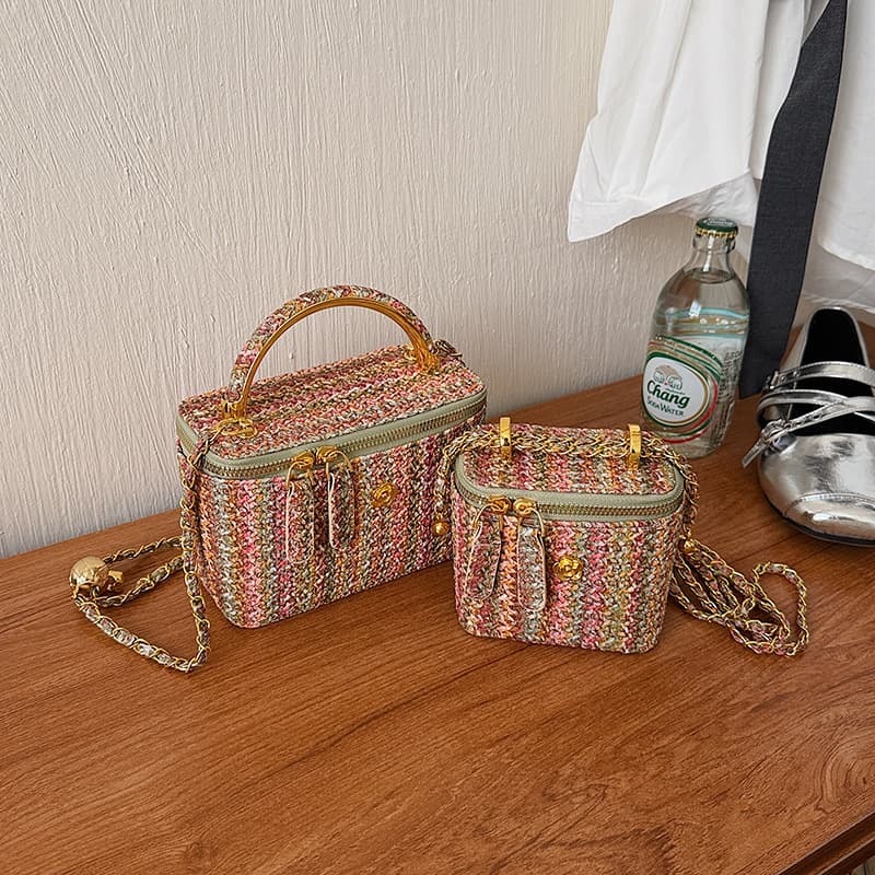 Cross-Border Trendy Chanel-Style Fashion Box Bag, Versatile and Stylish Shoulder Bag, Small Square Bag with Woven Pattern and Chain Crossbody Bag