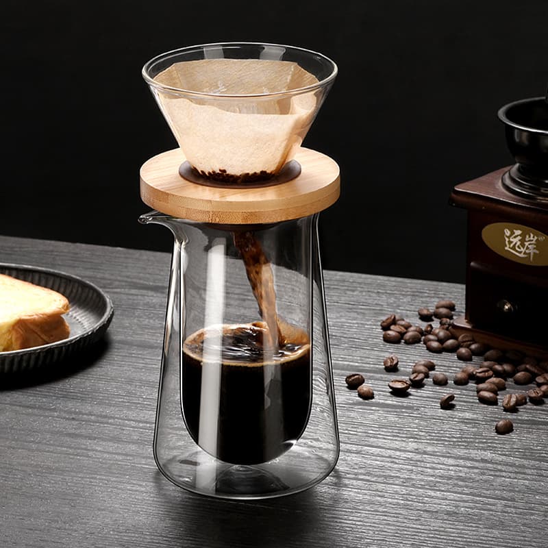 Double-Layer Glass Pour-Over Coffee Pot for Home Sharing, Borosilicate Filter Cup for Cold Brew and Drip Coffee Equipment