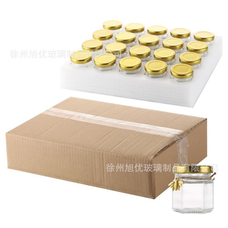 Amazon Hexagonal Honey Jar Sealed Jam Bottle Chili Sauce Bottle Mini Wedding Honey Dispenser Bottle Set Wholesale