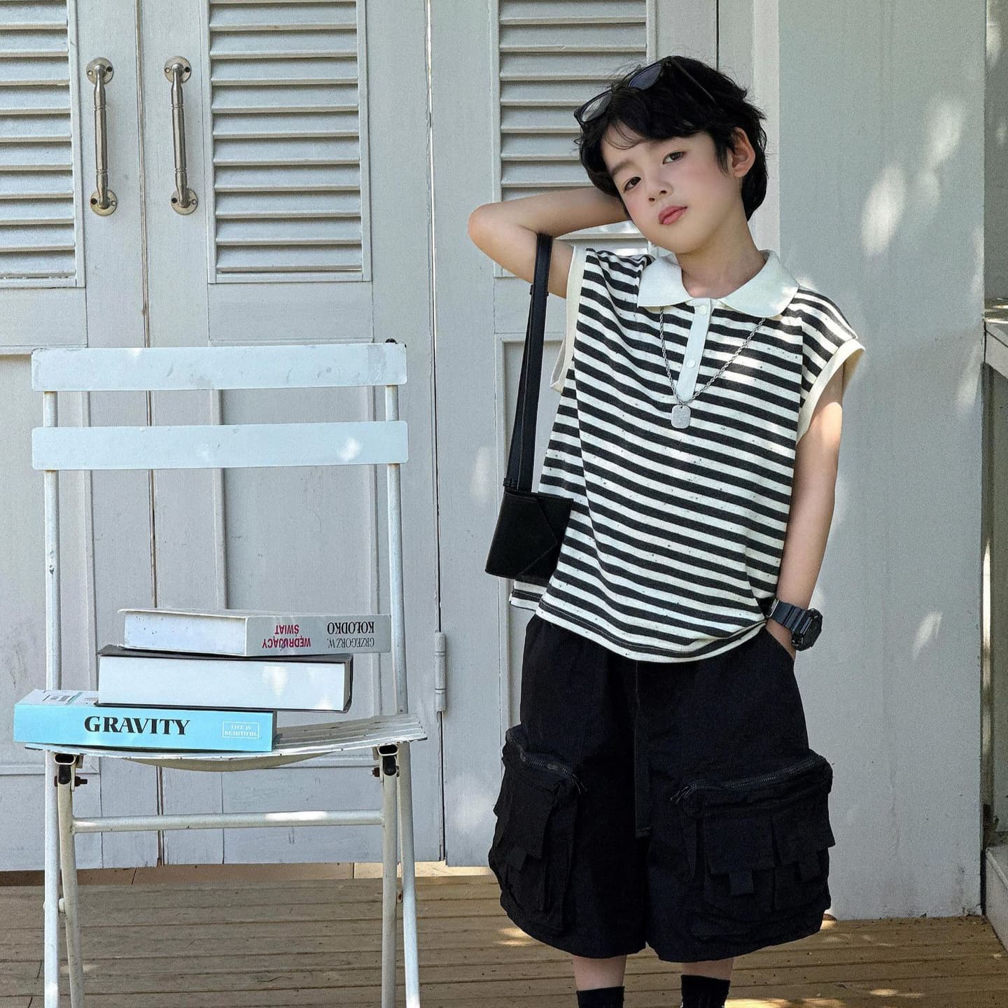 Tairu 2026 Summer New Kids Korean Style Polo Sleeveless T-Shirt Boys Casual Striped Sleeveless Top
