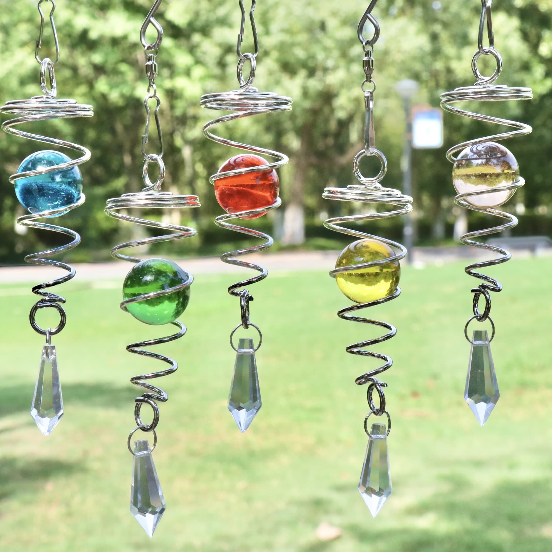 Cross-border hot-selling spot stainless steel spinner wind chime wind spin pendant glass crystal pendant phoenix tail hook manufacturer