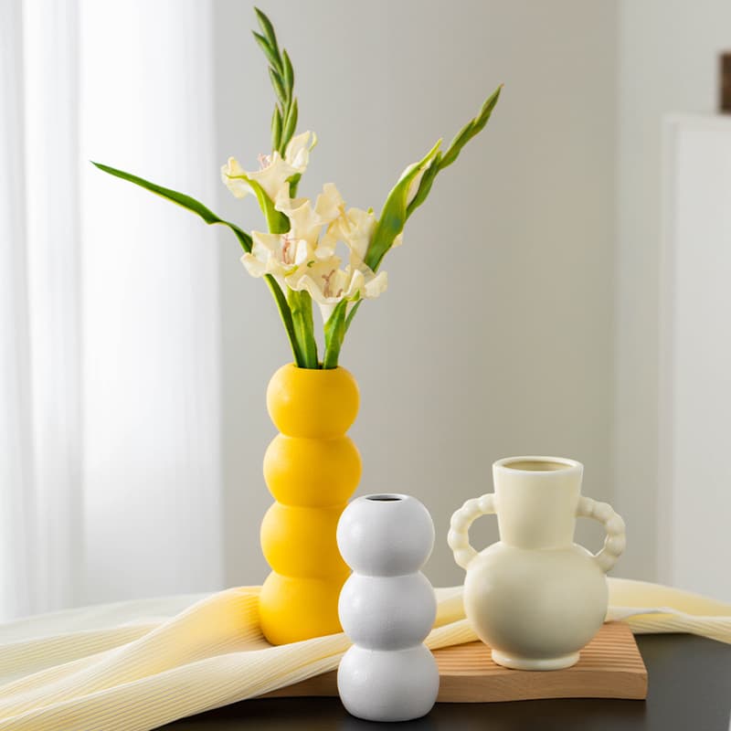 Modern Minimalist Ceramic Glaze Vase Artistic Office Entrance Decor Hotel Living Room Display Piece Donut Shape Flower Holder