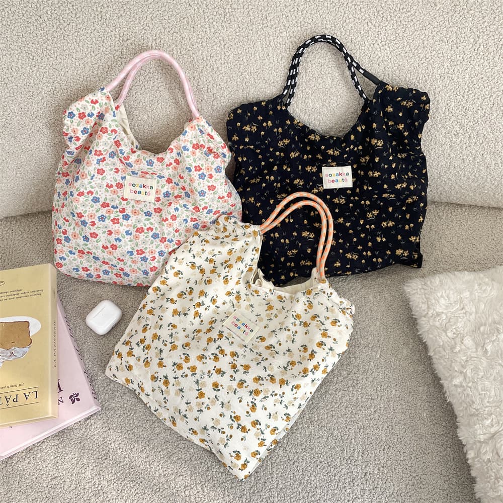4596 New Large Capacity Tote Bag Korean Floral Canvas Bag Women's Thin Tote Vacation Beach Bag