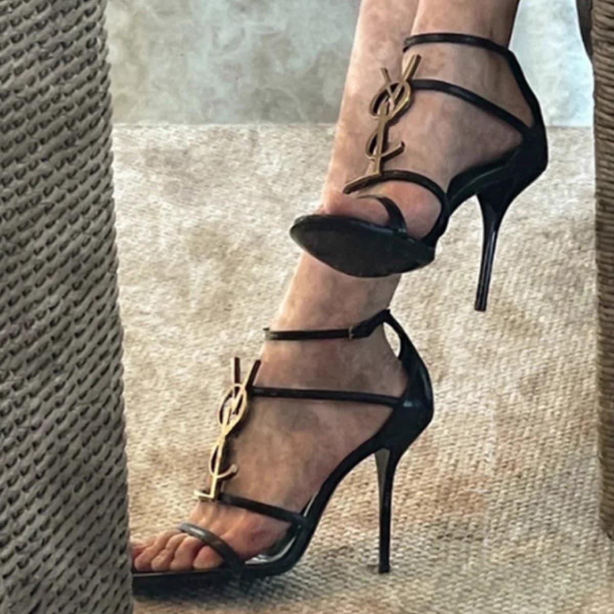Women's One-Strap Sandals 2026 Summer New Sexy Versatile Letter Buckle Stiletto Open-Toe Black High Heels