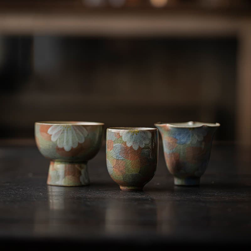 Crackle Glaze Tea Cup, Japanese Hand-Painted Single Cup, Vintage Sip Cup for Kung Fu Tea Set