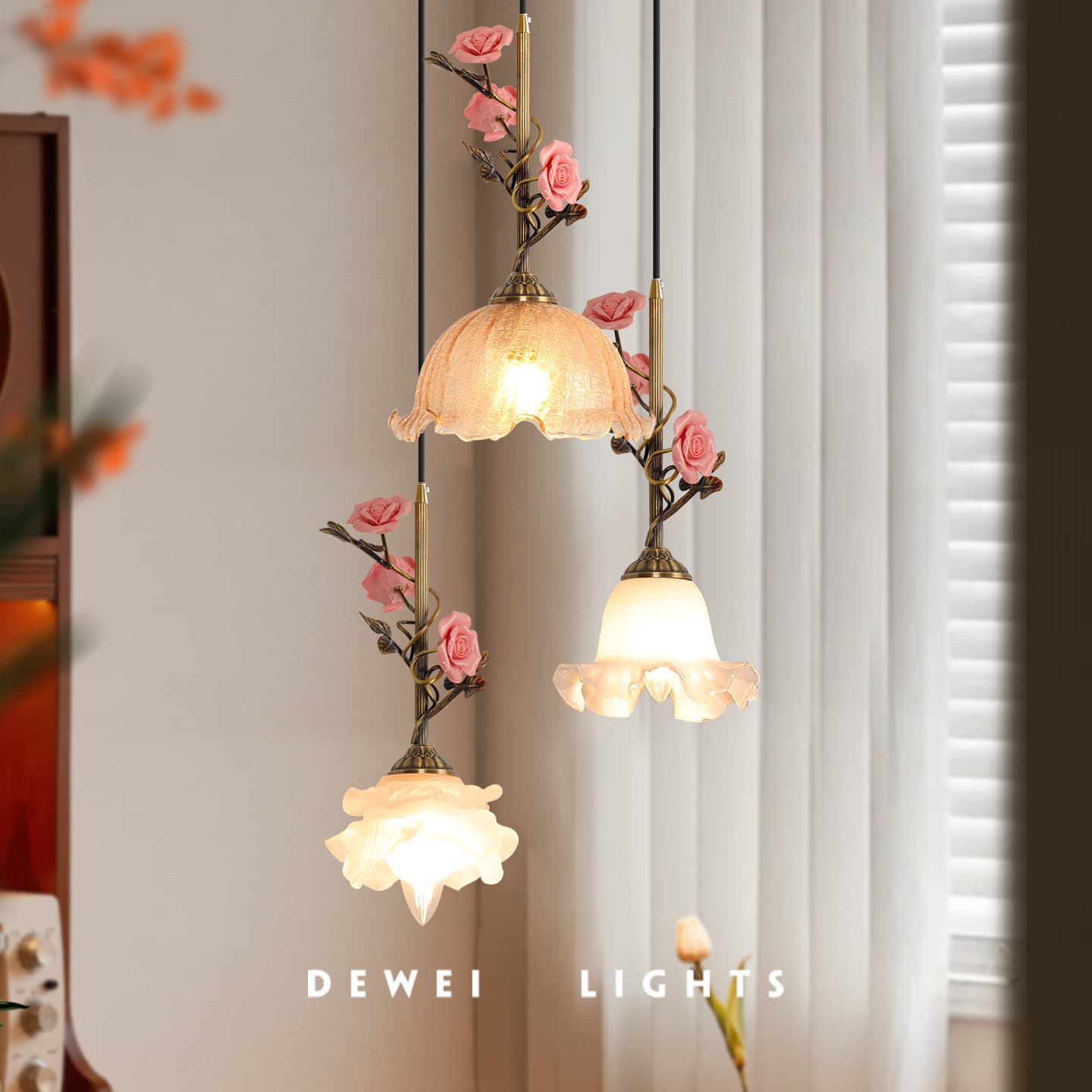 All-Copper French-Style Creative Vintage Art Modern Restaurant Lamp Bedside Pendant Light Atmosphere Rose Flower Small Pendant Light