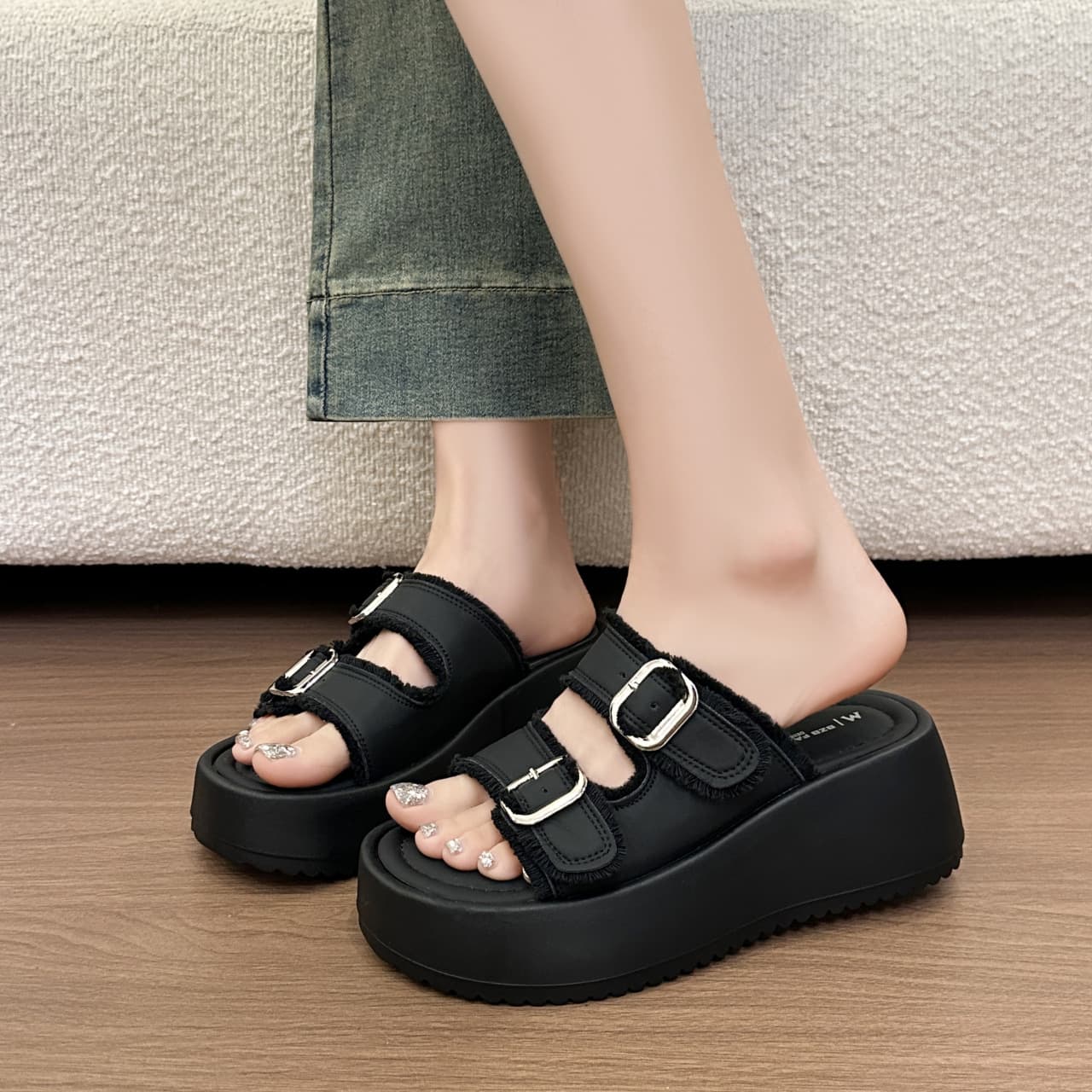 Small Chunky Platform Slide Sandals for Women 2026 Summer New Trendy Casual Flat Sandals with Height Increase