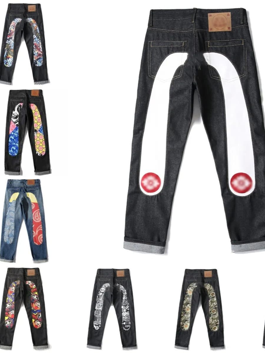 American Street Hip-Hop Printed Relaxed Straight Jeans for Men, Washed Versatile Slim Jeans