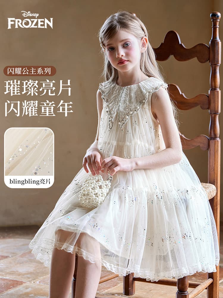Disney Girls Dress Princess Elsa Summer Dress 2026 New Fashion Children's Tulle Skirt