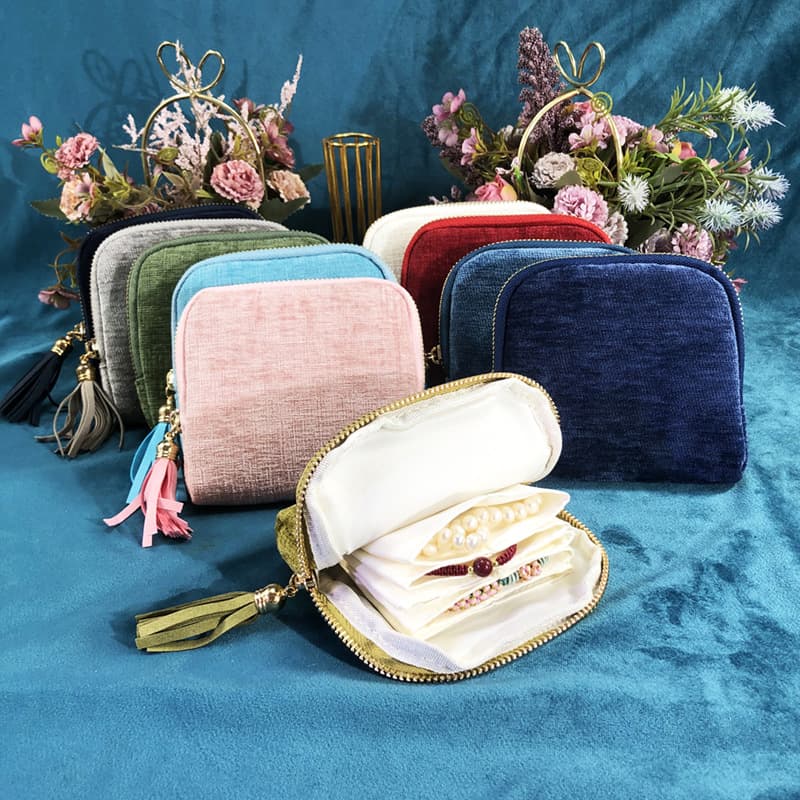 Cross-border tassel zipper jewelry bag, six-layer jewelry storage bag, ring pendant bracelet jewelry bag, logo can be added