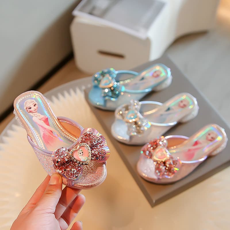 Girls' summer new sandals, Elsa Princess shoes, bow-knot, medium and large children's shoes, non-slip flip-flops, girls' shoes