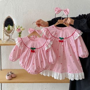 26 Fall Baby Clothes Long Sleeve Baby Clothes Lace Bodysuit Girls New Sweet Dress Sister Matching Outfit
