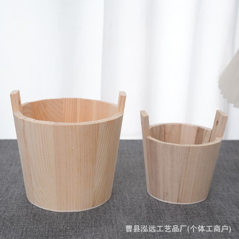 Double-eared wooden bucket, children's wooden beach bucket, sachet, pine bucket, spice bucket, round solid wood storage bucket for miscellaneous items.
