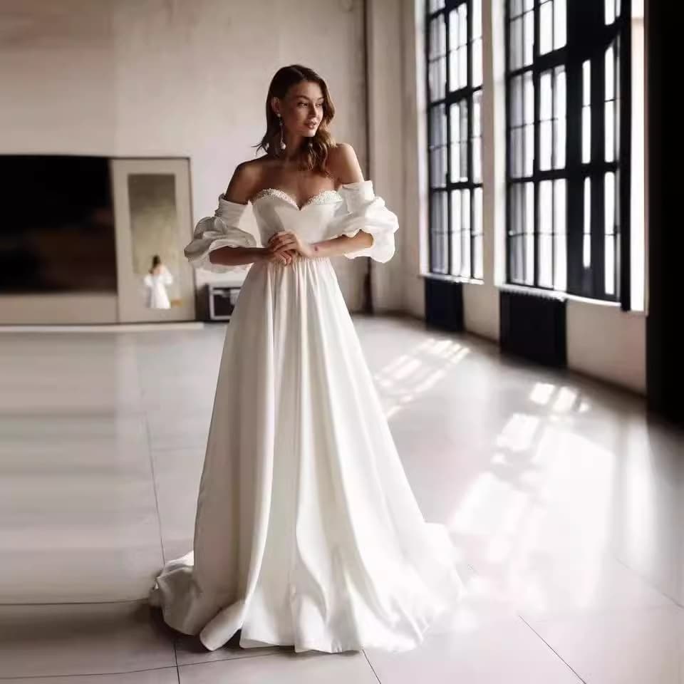 2026 Summer New Arrival Satin Wedding Dress, Elegant Strapless French Style Light and Simple Wedding Gown, Factory Direct Supply