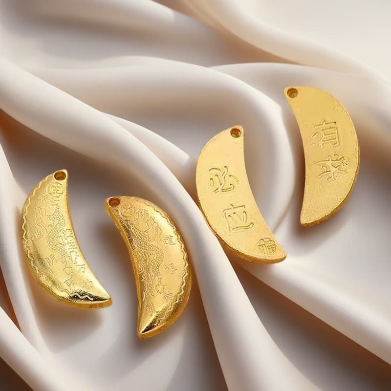 Traditional Gold Sand Moon-Shaped Storage Phone Bag Charm Alloy Wish-Granting Pendant DIY Keychain