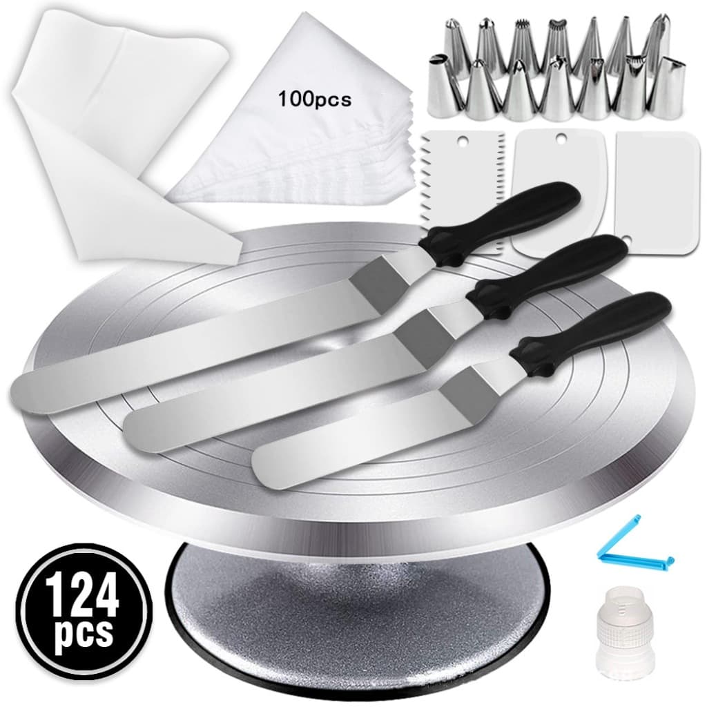 124-piece high-quality aluminum cake decorating set with spatula and piping tips for baking decoration