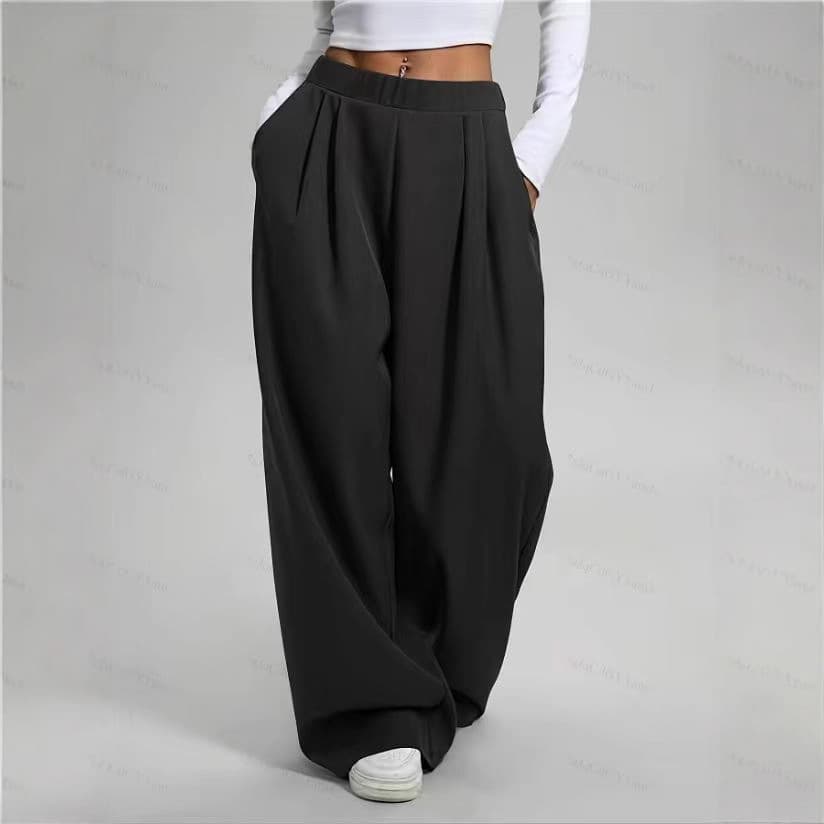 Amazon Cross-border AliExpress Foreign Trade Style New Women's Solid Color Minimalist Daily Basic Pants Wide-Leg Pants Drape