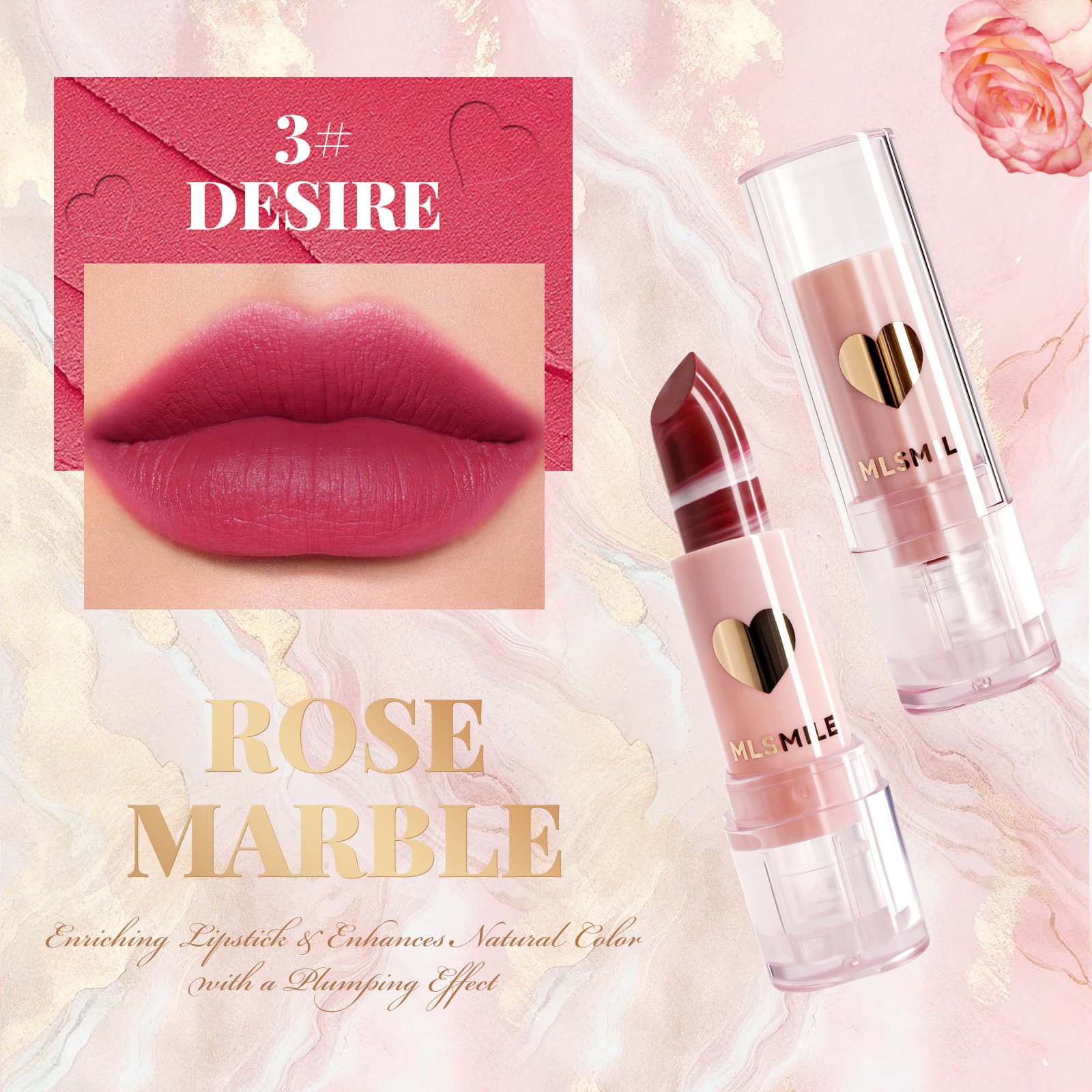 MLSMILE Cross-border New Marble Matte Lipstick 4 Colors Velvet Matte Moisturizing Nourishing Easy Color Lipstick