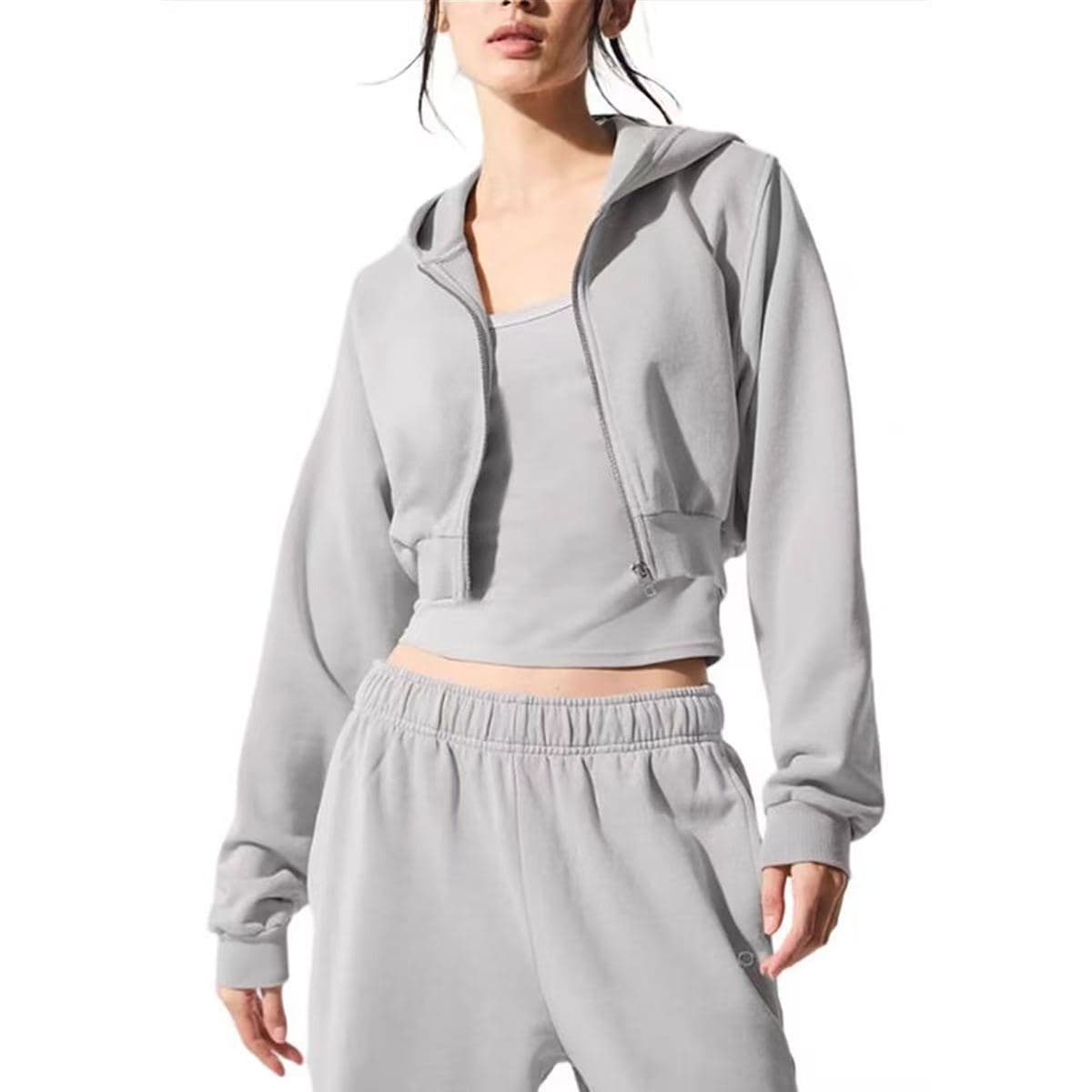 Alo Hooded Yoga Jacket Women's Cropped Waist-Exposed Zipper Sweatshirt Versatile Comfortable Sports Top