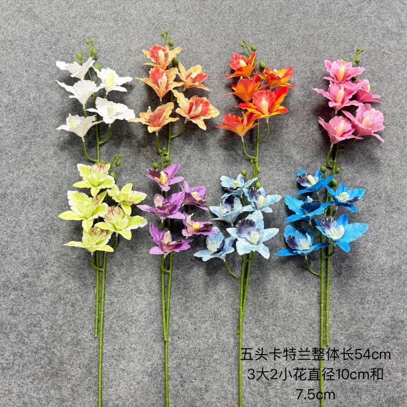 5 Cattleya artificial flowers, living room table decorations, wedding scene flower arrangements, silk flowers, high-looking artificial flowers