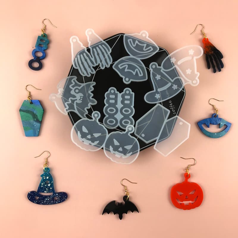 Halloween Pumpkin Decoration Earring Silicone Mold DIY Finger Bat Coffin Earring Decoration Resin Mold