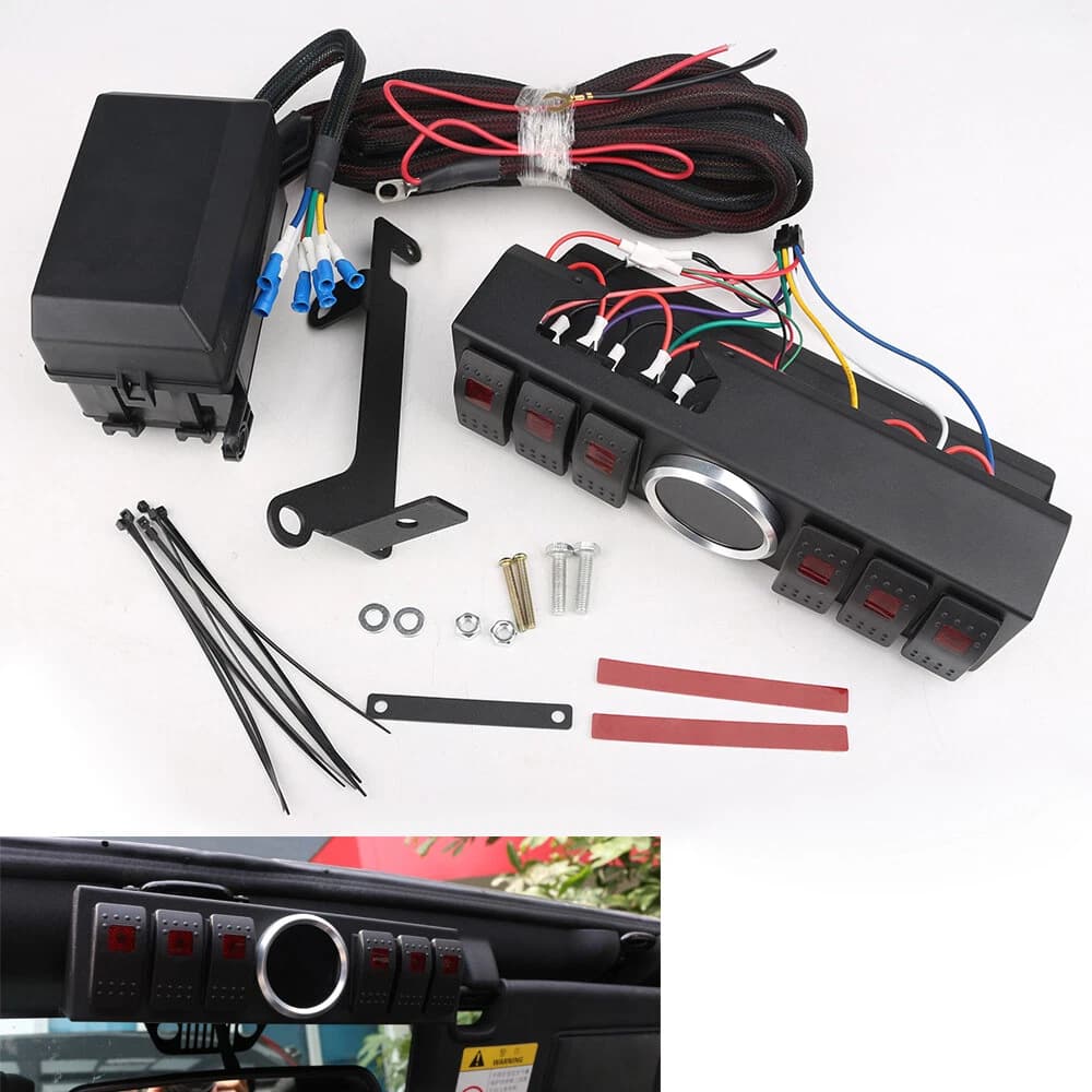 Suitable for 2007-17JK JKU 6-position ON/OFF overhead rocker switch panel with fuse relay