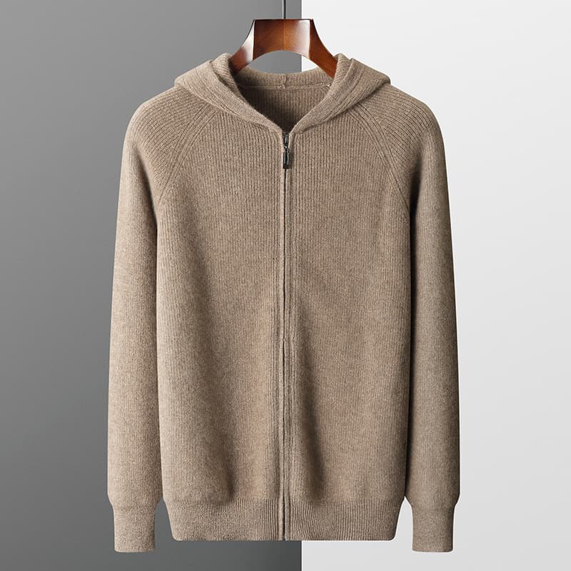 23 new autumn and winter men's woolen sweaters for young and middle-aged people, casual hooded zipper cardigans, pure wool sports sweatshirts