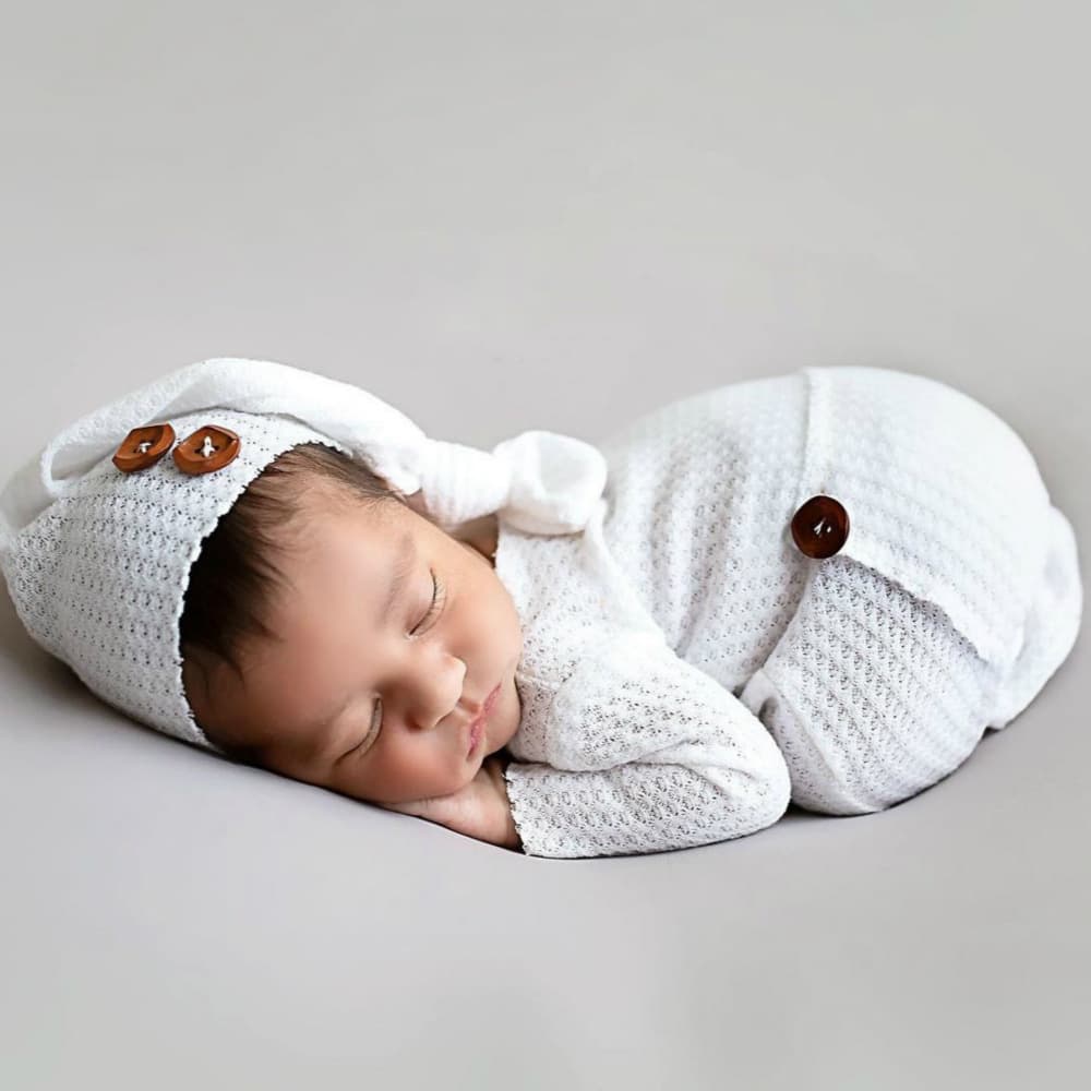 Newborn Photography Knitted Romper with Long Tail Hat 2-Piece Set, European and American Newborn Photography Outfit