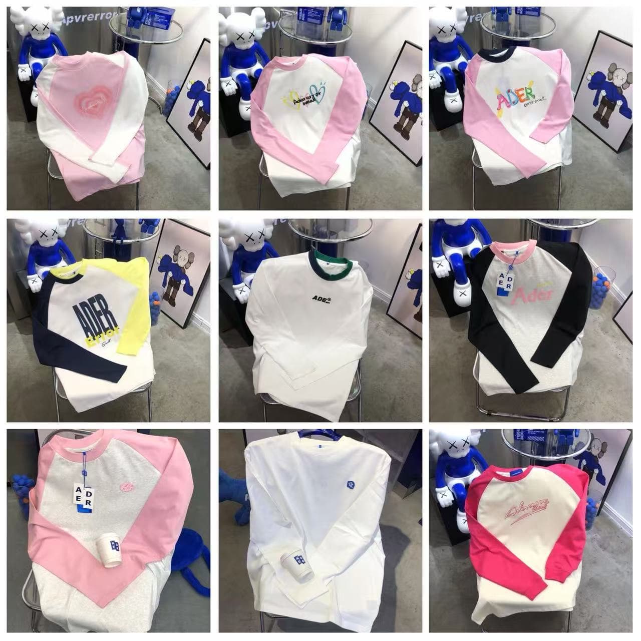 25Ss Cross-Border Trendy Brand Ade Autumn Color-Blocking Long-Sleeve T-Shirt for Women, Trendy Brand Loose Dopamine Outfit Base Shirt Top