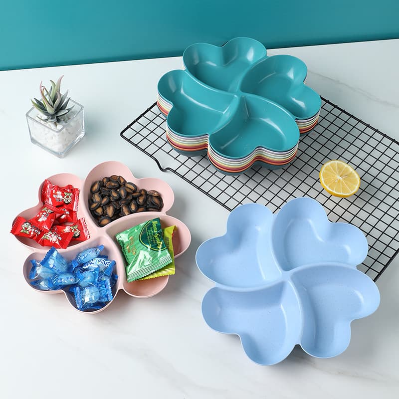 Wheat Straw Creative Clover Fruit Plate Home Living Room Desktop Compartment Candy Box Fruit Snack Nut Dish