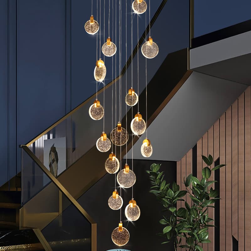 Duplex Rotating Staircase Long Chandelier Living Room Hollow Villa Minimalist Postmodern Hotel LED Crystal Light Decoration