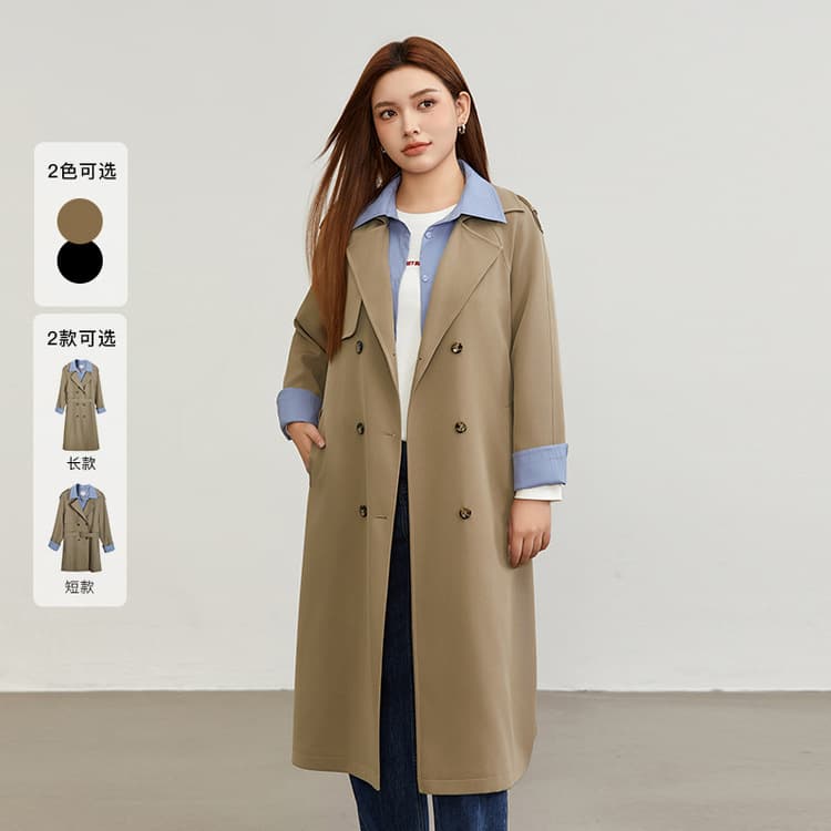 Xianlixiu plus-size women's wear fashionable mid-length shirt-style two-piece spliced trench coat for fat mm 2024 spring new