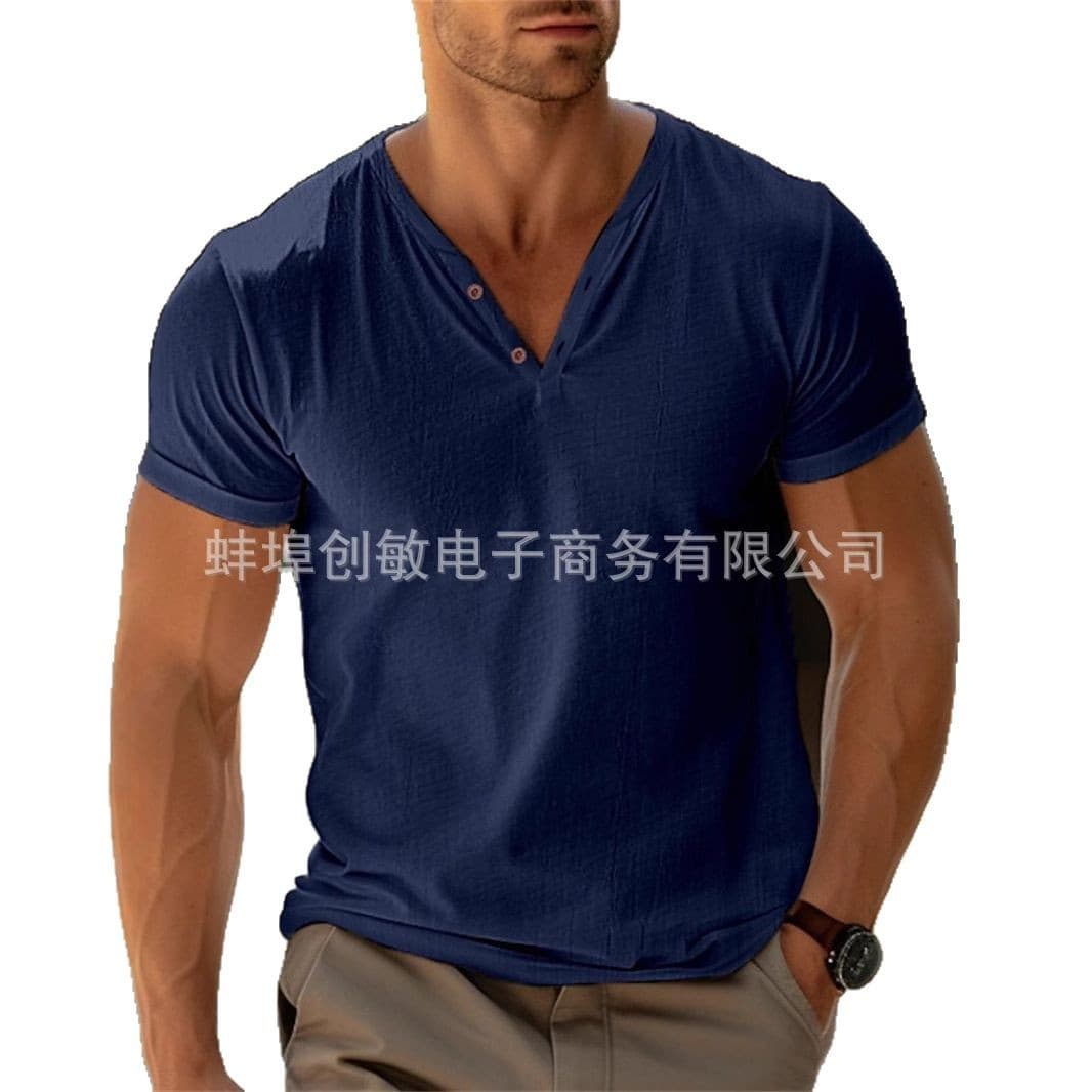 2025 Amazon Men's T-Shirt Summer Beach Short Sleeve Casual Solid Regular Fit T-Shirt Top