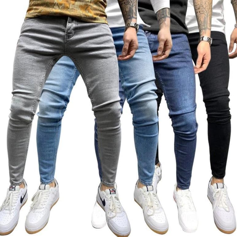 Cross-border New Hot Selling Men's Slim Fit Skinny Jeans with Ripped Holes and Patch Badge for AliExpress Amazon Wish Europe and America