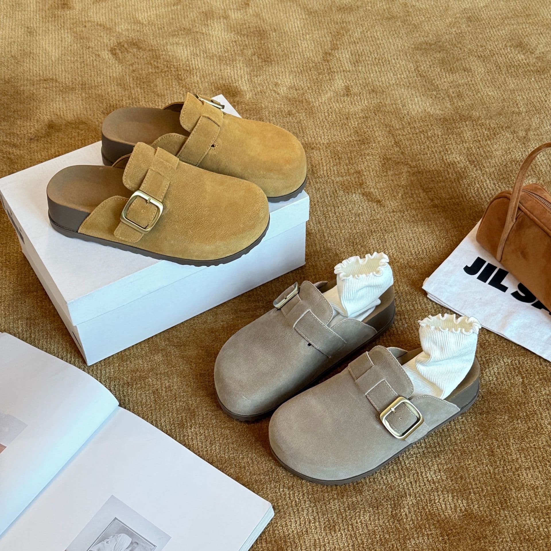 MARCO&JOYCE's new retro thick-soled Baotou Birkenstock shoes, half-slippers, one-legged versatile slip-on shoes