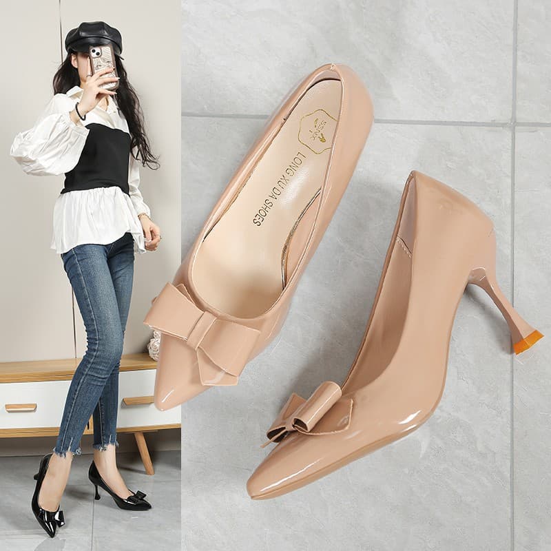 2025 Autumn New French Bow Wine Red High Heels Elegant High-End Pointed Toe Comfortable Women's Shoes