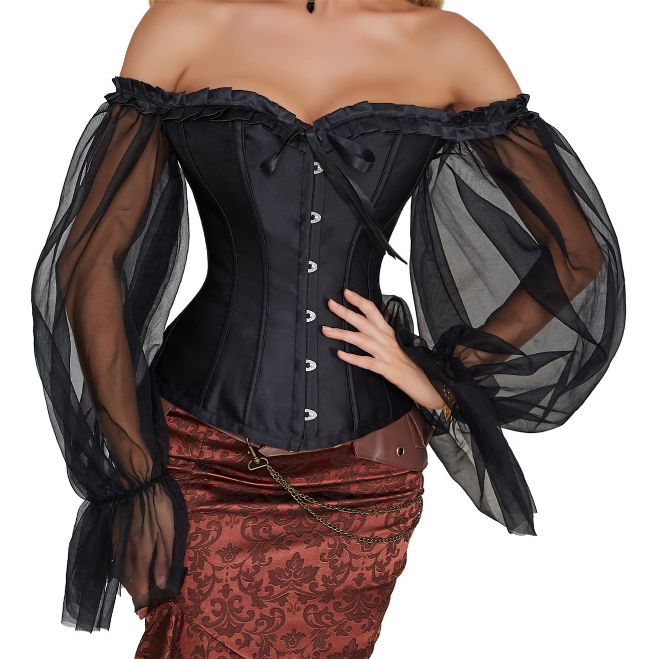 Tube Top Off-Shoulder Dress Lace Mesh Corset, Button Lace Bodice, Satin Lace Court Body Shaping Top
