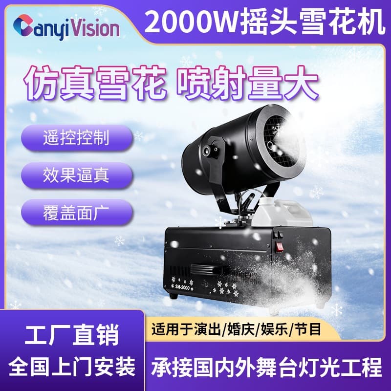 Mini Simulation Snow Machine 2000W Remote Control Snow Sprayer for Weddings, Concerts, and Stage Lighting Full Set