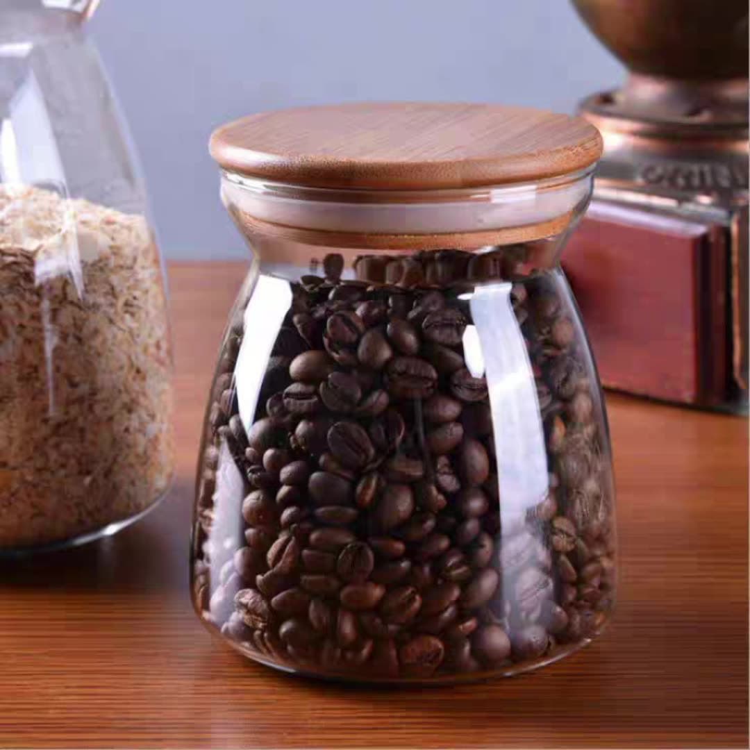 Cross-Border Glass Jar with Bamboo Lid, Borosilicate Glass Kitchen Storage Jar for Grains, Coffee Beans, Airtight Canister