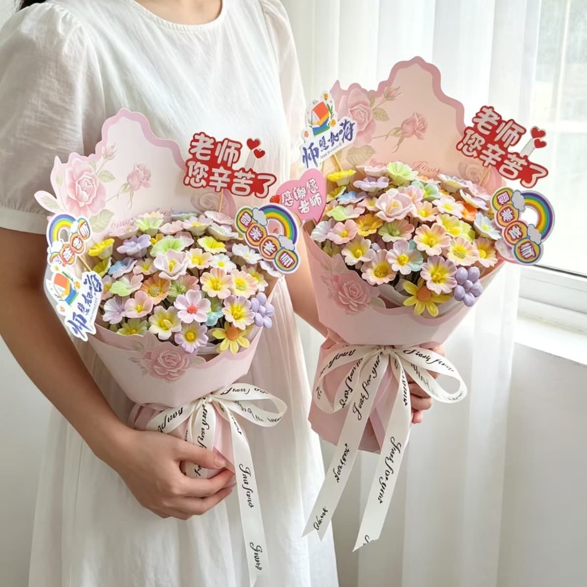 Teacher's Day Ceramic Flower Bouquet Ready Stock, Birthday Gift Send on Behalf, Gift for Bestie Girlfriend, Thank You Teacher Gift
