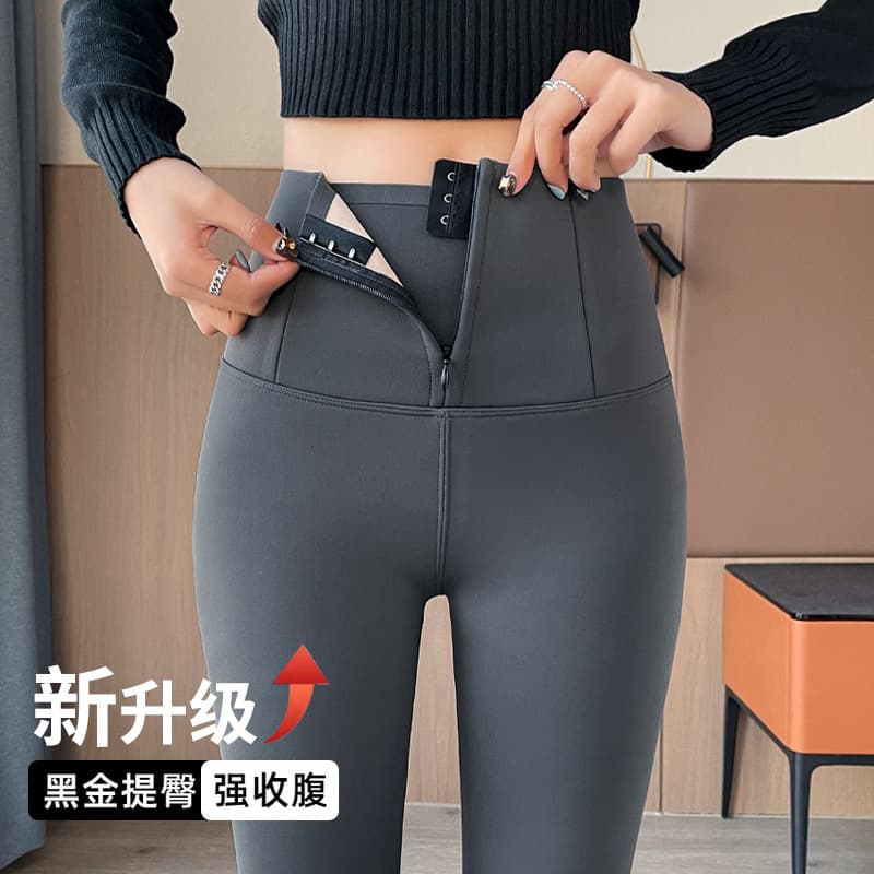 Zipper Tummy Control Shark Leggings for Women, Autumn/Winter Outer Wear Fleece-Lined Thickened Base Layer Pants, High-Waist Butt-Lifting Tight Barbie Pants